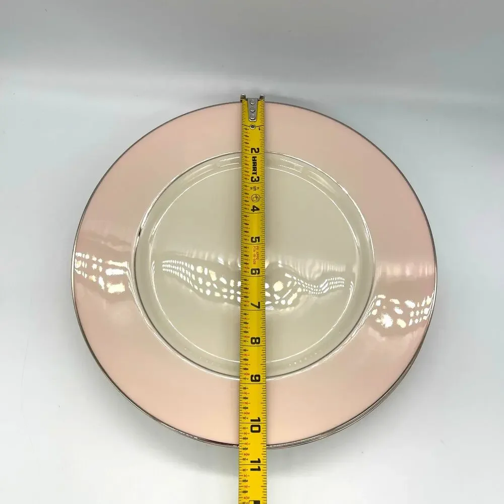 Vintage Colonial Fine China Porcelain Pink & White Set of 4 Dinner Plates 10.5